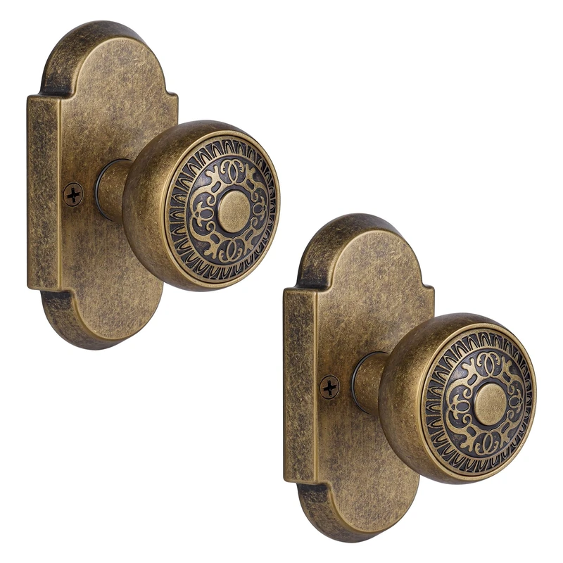 2 Pack Antique Brass Dummy Door Knob, Vintage Interior Dummy Door Knobs