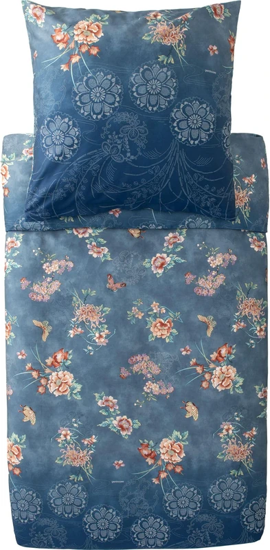 Bassetti ESPERIDI 9333283 Bed Linen + 2 Pillowcases Made from 100% Cotton Satin in Petrol B1, Dimensions: 200 x 200 cm + 2 K 80 x 80 cm