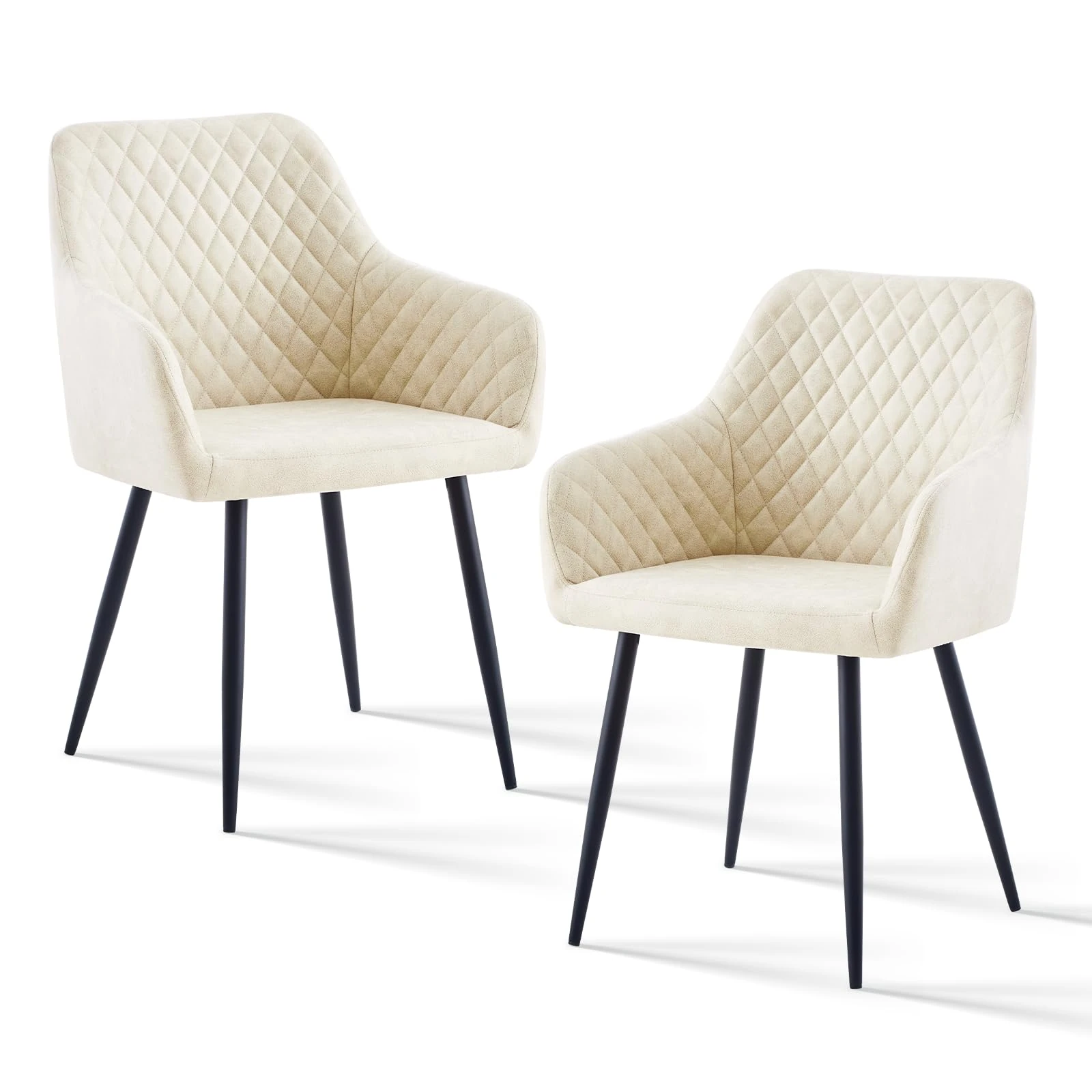 AINPECCA Suede Dining Chair with Arms and Backrest Kitchen Living Room Chair for Bedroom (Beige, 2)