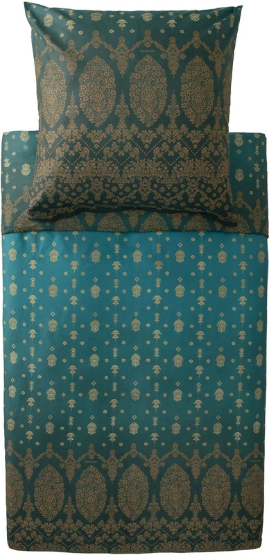Bassetti Gold Decor 9333259 Bed Linen + 2 Pillowcases Made of 100% Cotton Satin in Emerald Green V1, Dimensions: 200 x 200 cm + 2 K 80 x 80 cm