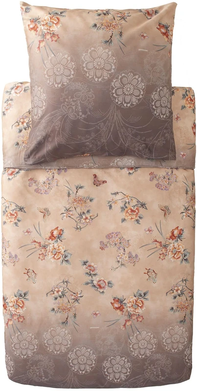 Bassetti ESPERIDI 9333280 Bed Linen + 2 Pillowcases Made from 100% Cotton Satin Beige 41, Dimensions: 200 x 200 cm + 2 K 80 x 80 cm