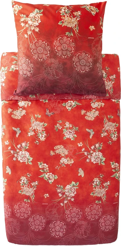 Bassetti ESPERIDI 9333285 Bed Linen + 1 Pillowcase Made of 100% Cotton Satin in Red R1, Dimensions: 155 x 220 cm + 1 K 80 x 80 cm - Image 1