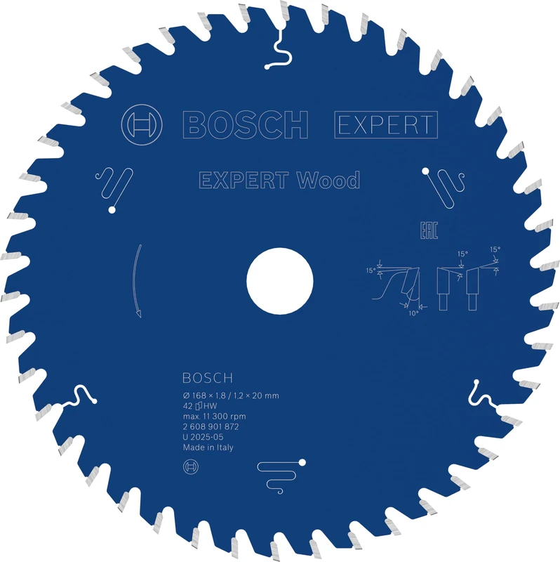 Bosch 1x Expert Wood Corded Circular Saw Blade for Handheld Circular Saw (for Softwood, Hardwood, Ø mm, Professional Accessory Hand-Held Corded Circular Saws)