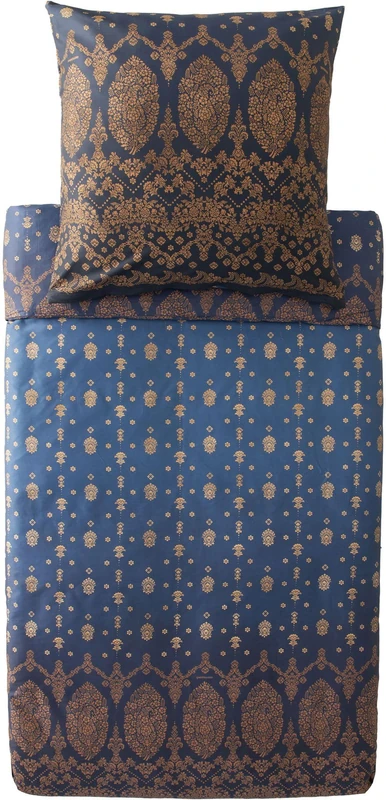 Bassetti Gold Decor 9333251 Bed Linen + 2 Pillowcases Made of 100% Cotton Satin in Blue B1, Dimensions: 200 x 200 cm + 2 K 80 x 80 cm