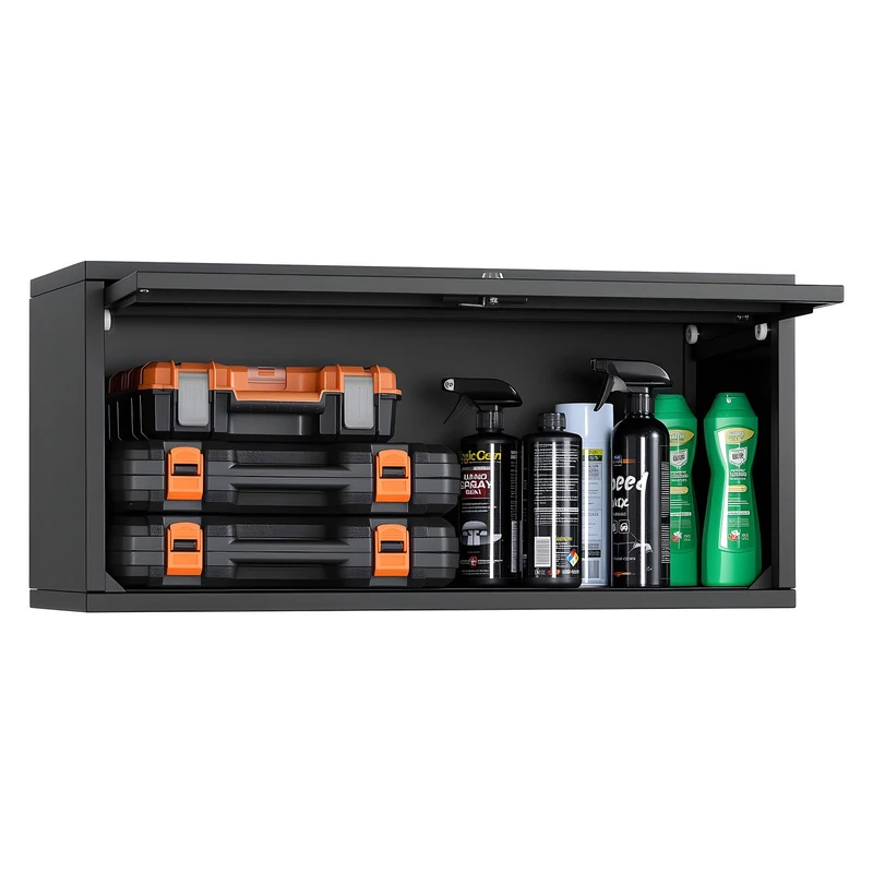 VEVOR Metal Wall Cabinet, 77W x 30.5D x 35.6H cm, Floating Garage Tool Cabinet with Up-Flip Door, 54.5 kg Load per Shelf, Fit for Garage, Basement, Kitchen, Warehouse, Assembly Required