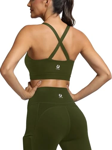 Generic Strappy Sports Bra - Criss Cross Racerback, High Impact, Armygreen XL