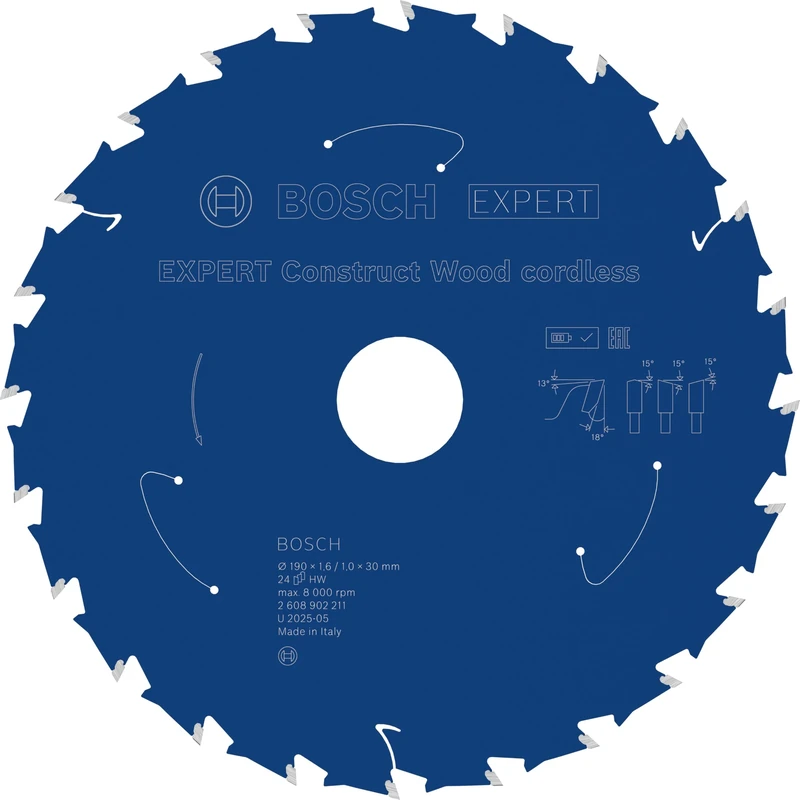 Bosch 1x Expert Construct Wood Cordless Circular Saw Blade (for Construction Wood with Mortar and Nails, Ø mm, Professional Accessory Hand-Held Cordless Circular Saws, Circular Saws)