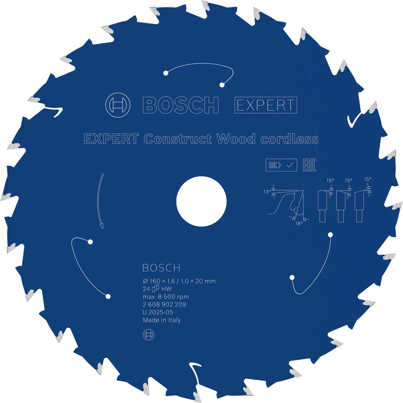 Bosch 1x Expert Construct Wood Cordless Circular Saw Blade (for Construction Wood with Mortar and Nails, Ø mm, Professional Accessory Hand-Held Cordless Circular Saws, Circular Saws)