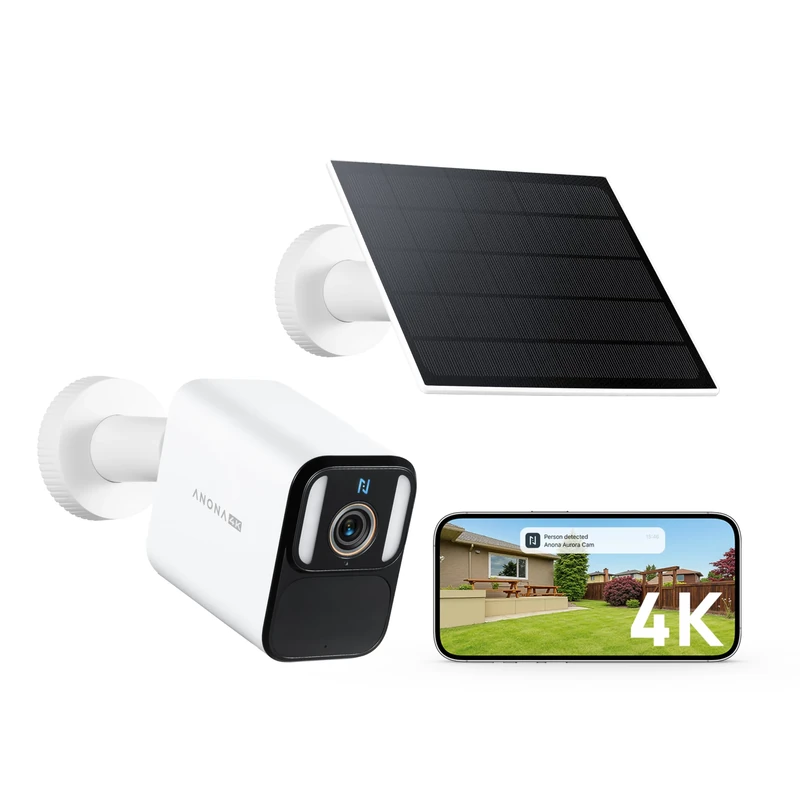 Anona Aurora 4K Solar Security Cameras Wireless Outdoor, Forever Power with Solar Panel, 8MP Color Night Vision, 24/7 AOV Recording, No Monthly Fees, AI Detection, Easy Setup, 2.4 GHz Wi-Fi, IP67