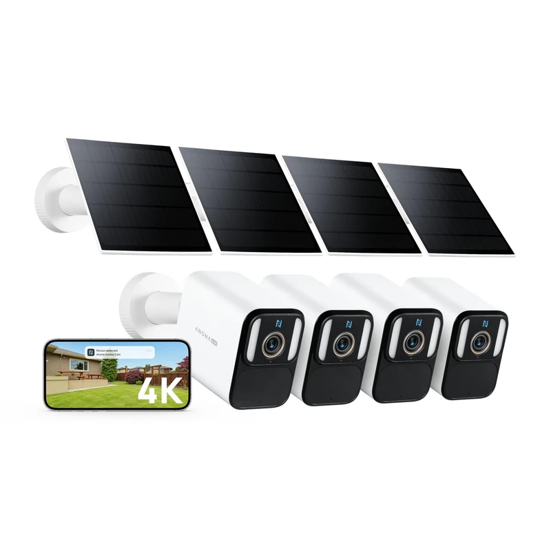 Anona Aurora 4K Solar Security Cameras Wireless Outdoor, Forever Power with Solar Panel, 8MP Color Night Vision, 24/7 AOV Recording, No Monthly Fees, AI Detection, Easy Setup, 2.4 G WiFi, IP67, 4 Pack - Image 1