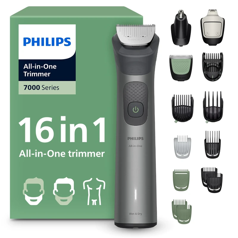 Philips Multigroom 7000 Series All-in-One 16-Piece Trimmer - Shaver and Clipper for Face, Head & Body, Self-Sharpening Full Metal Blades, 21 Length Settings (0.5-16 mm), Model MG7931/15