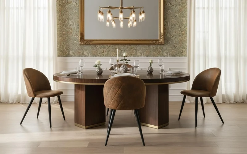 FurnitureR Brown Faux Leather Rocking-Style Accent Chair with Padded Seat and Black Legs,4pcs