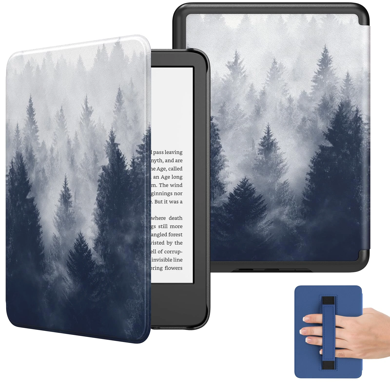 MoKo Case for 6" All-New Kindle (11th Generation-2024/2022 Release), Lightweight Shell Cover with Hand Strap Auto Wake/Sleep for Kindle 11th Generation 2024 e-Reader, Gray Forest