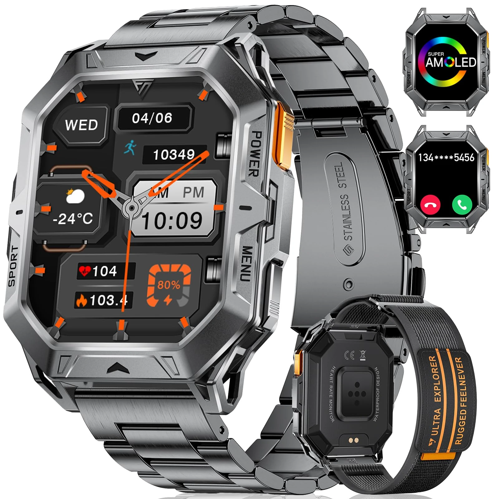 LIGE Smart Watch for Men with 1000mAh Large battery, 2.13" HD Large Screen with Bluetooth calling, 100+Sports Mode Tactical Fitness Tracker/Heart Rate Sleep Health Monitor for Android iOS IP68