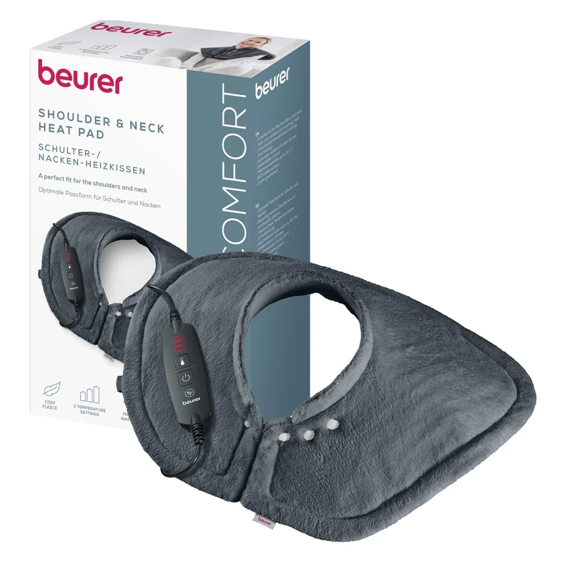 Beurer HK 66 Cosy Electric Shoulder and Neck Pad, Anatomically Shaped Electric Pad with Magnetic Closure, 3 Temperature Levels with Automatic Shut Off Mechanism, Washable