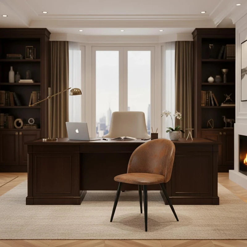 FurnitureR Modern Brown Faux Leather Office Stool with Upholstered Seat and Black Legs,4pcs