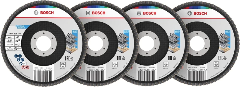 Bosch 60x X451 Flap Disc Set (for Steel, Aluminium, Ø 125 mm, Grit 40, 60, 80, 120, Professional Accessory Large Angle Grinder)
