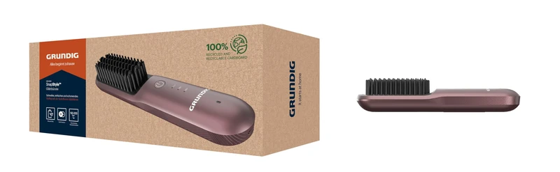 GRUNDIG HB 6450 Snapstyle Wireless Smoothing Brush 3 Temperature Levels Li-Ion Battery Up to 40 Minutes Running Time Ceramic Coating Ionic Function USB Charging with Velvet Bag Purple
