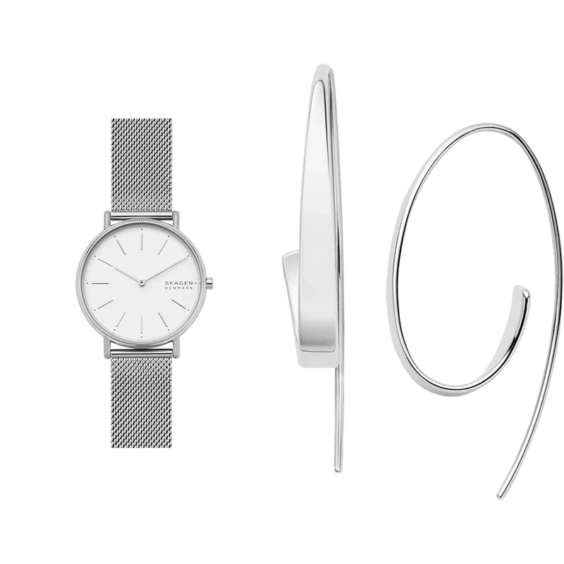 Skagen Women's Signatur Silver-Tone Stainless Steel Watch and Kariana Earrings, Set