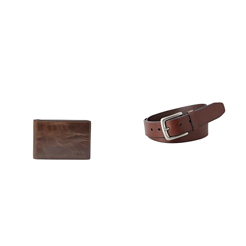 FOSSIL Men's Derrick Brown Leather Wallet and Joe Belt, Set - Image 1