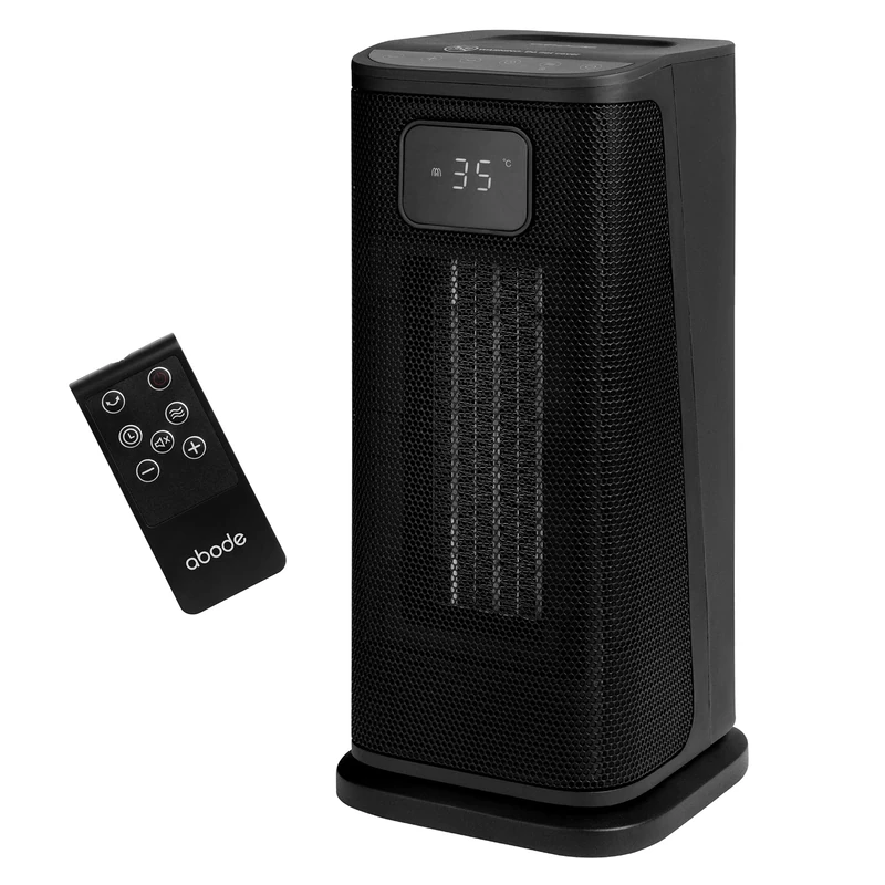 Abode Portable Electric Heater 2000W Oscillating Ceramic Black with Remote Control with 2 Heat Settings, Digital Display, 4-Modes, 24hr Timer, Auto Shut Off, Overheat Protection ACTH2005
