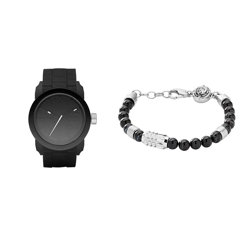 Diesel Men's Double Down S44 Black Silicone and Steel Watch Set
