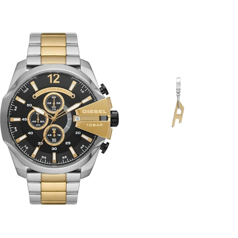 Diesel Men's Mega Chief Two-Tone Stainless Steel Watch and Gold-Tone Earrings, Set