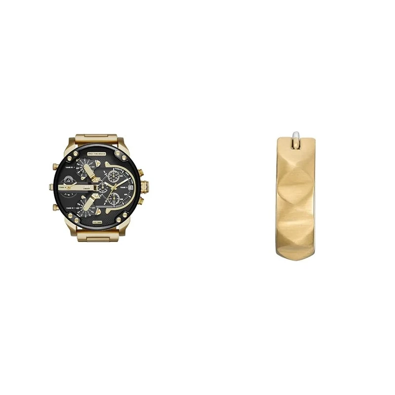Diesel Men's Mr. Daddy 2.0 Gold-Tone Stainless Steel Watch and Earrings, Set