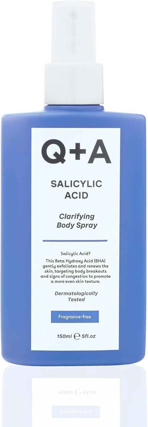 Q+A Salicylic Acid Body Spray (150ml), Clarifying Body Mist, Exfoliating Spray with Succinic Acid and Aloe Vera, Targets Breakouts, Smoothes and Calms, Vegan and Cruelty Free