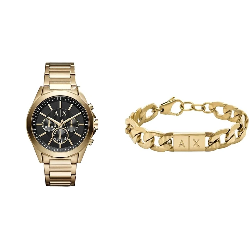 Armani Exchange Men's Gold-Tone Stainless Steel Watch and Bracelet, Set