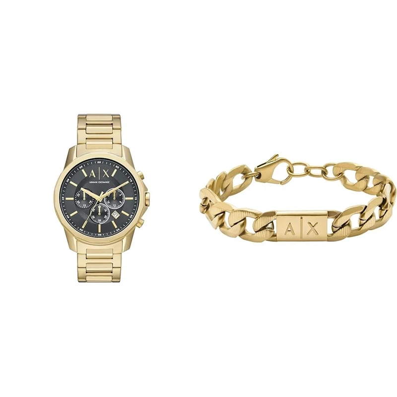 Armani Exchange Men's Gold-Tone Stainless Steel Watch and Bracelet, Set
