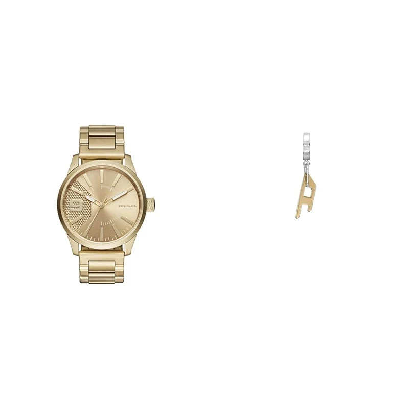 Diesel Men's Rasp Gold-Tone Stainless Steel Watch and Earrings, Set