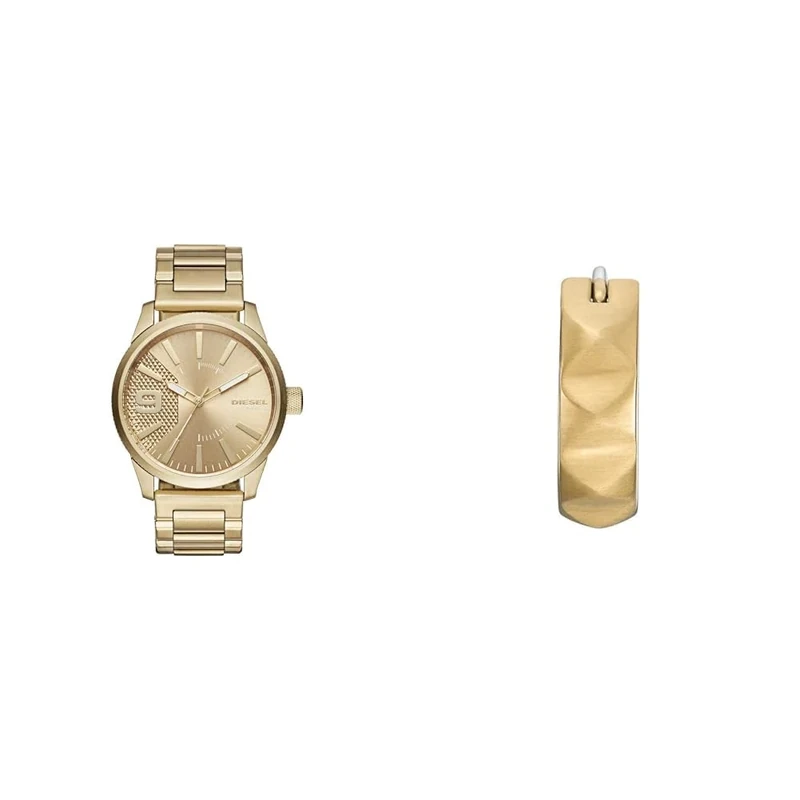 Diesel Men's Rasp Gold-Tone Stainless Steel Watch and Earrings, Set