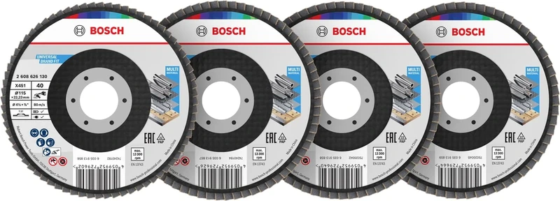 Bosch 60x X451 Flap Disc Set (for Steel, Aluminium, Ø 115 mm, Grit 40, 60, 80, 120, Professional Accessory Large Angle Grinder)