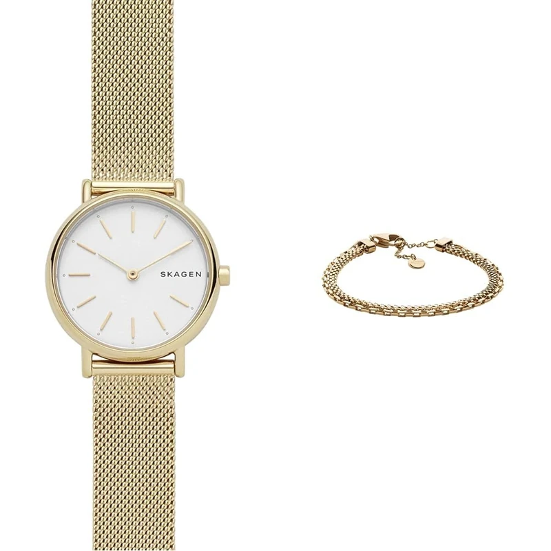 Skagen Women's Signatur Lille Gold-Tone Stainless Steel Watch and Merete Bracelet, Set