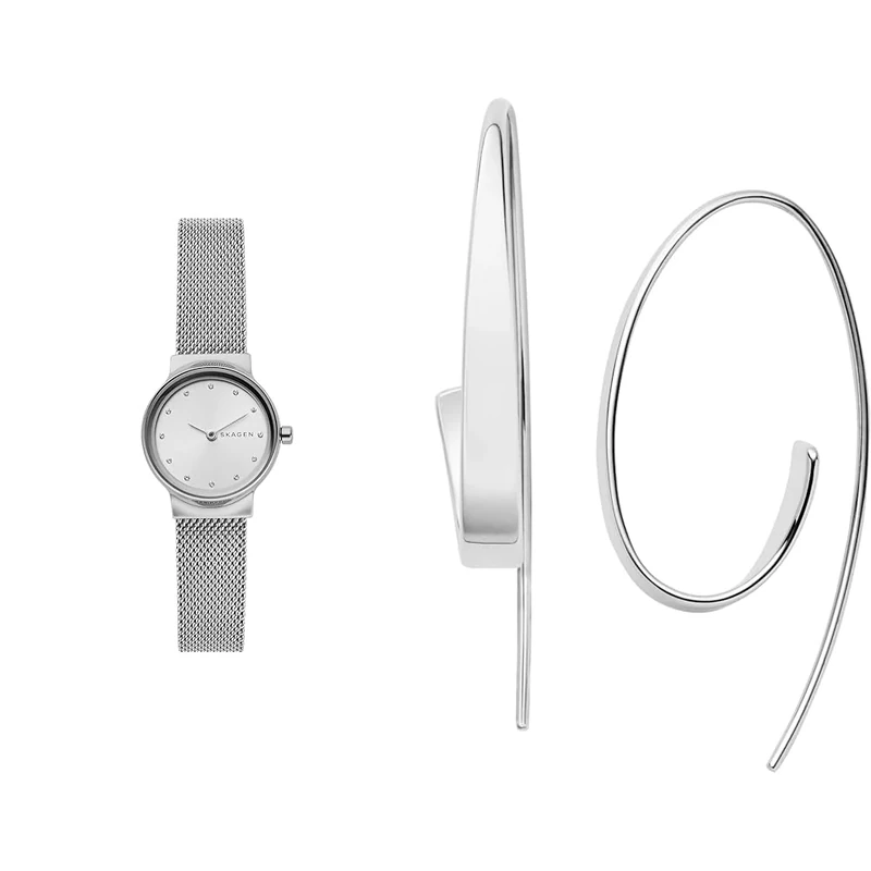 Skagen Women's Freja Lille Silver-Tone Stainless Steel Watch and Kariana Earrings, Set