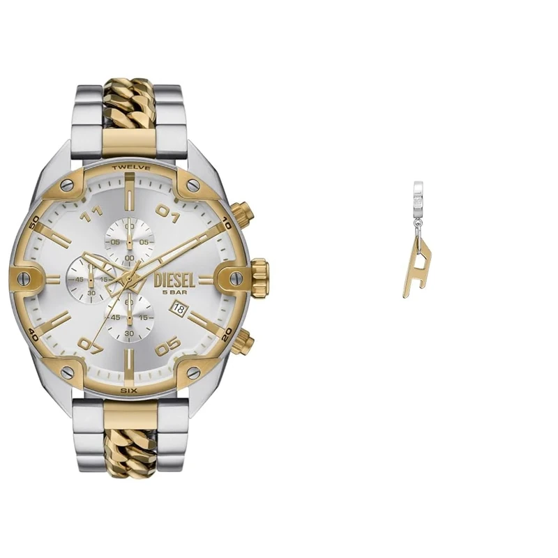Diesel Men's Spiked Two-Tone Stainless Steel Watch and Gold-Tone Earrings, Set
