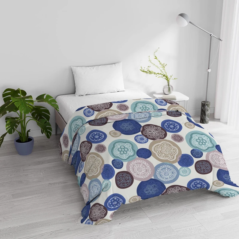Winter Quilt with Padded Single Bed 160 x 245 cm DoubleFace Basic Murrine Pattern, Made in Italy – Reversible Duvet in Soft Microfibre 200 g/m² – Machine Washable Duvet - Image 1