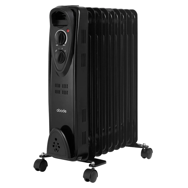 Abode 9 Fin Oil Filled Radiator 2000W Portable Electric Heater in Black with 3 Heat Settings, Overheat Protection & Tip Over Protection, Portable with Integrated Handle AOFR9003 (Black, 9 Fin)