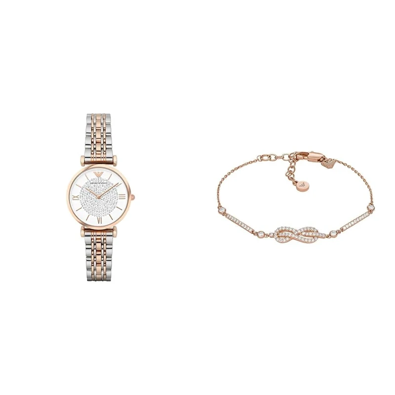 EMPORIO ARMANI Women's Two-Tone Stainless Steel Watch and Rose Gold- Tone Brass Bracelet, Set
