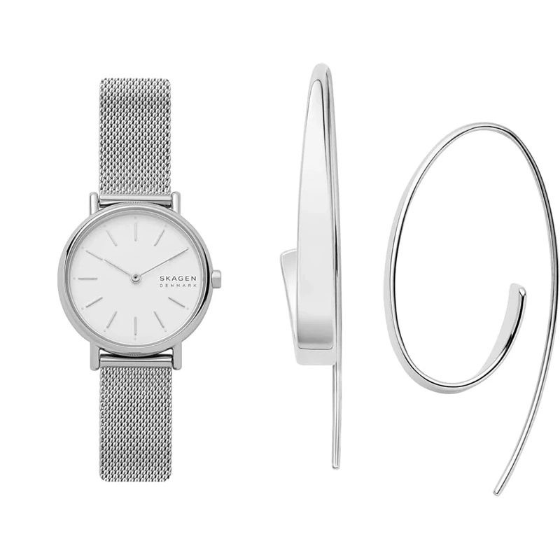 Skagen Women's Signatur Lille Silver-Tone Stainless Steel Watch and Kariana Silver-Tone Earrings, Set