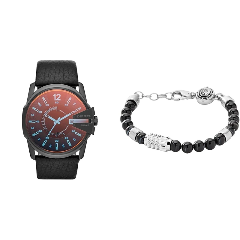 Diesel Men's Master Chief Black Leather Watch and Bracelet, Set - Image 1