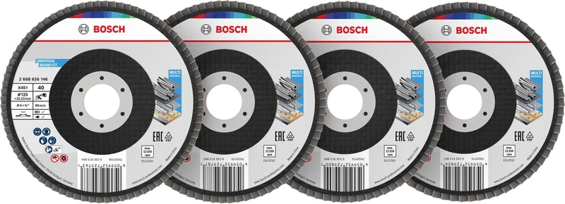 Bosch 60x X451 Flap Disc Set (for Steel, Aluminium, Ø 125 mm, Grit 40, 60, 80, 120, Professional Accessory Large Angle Grinder)
