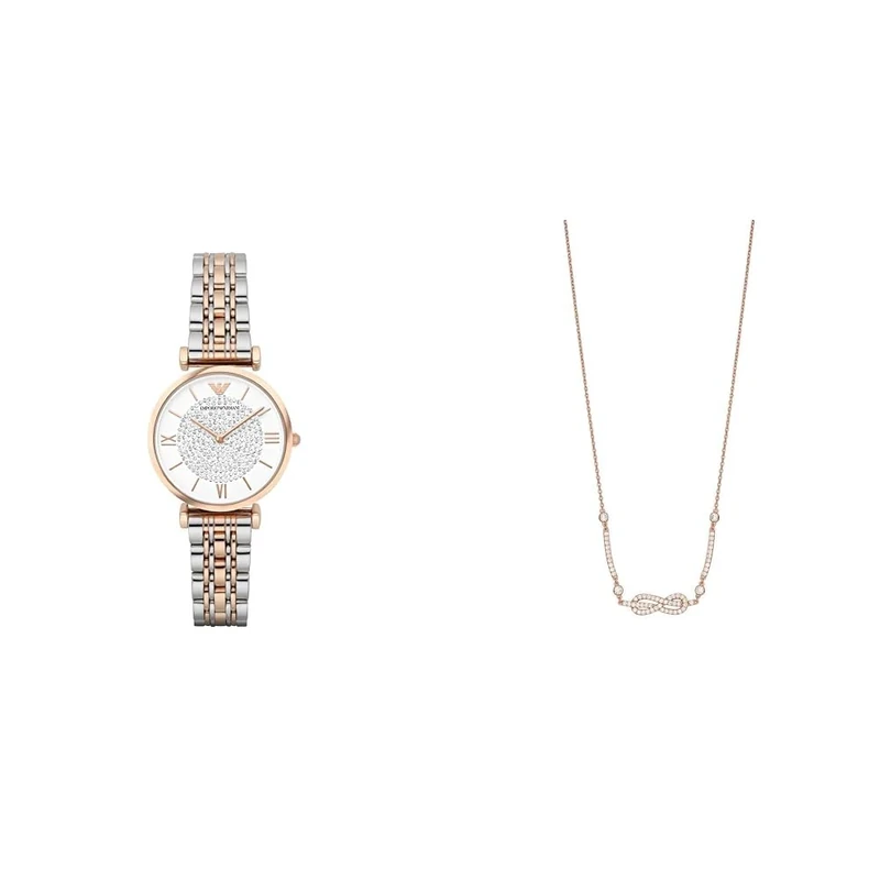 EMPORIO ARMANI Women's Two-Tone Stainless Steel Watch and Rose Gold- Tone Brass Necklace, Set
