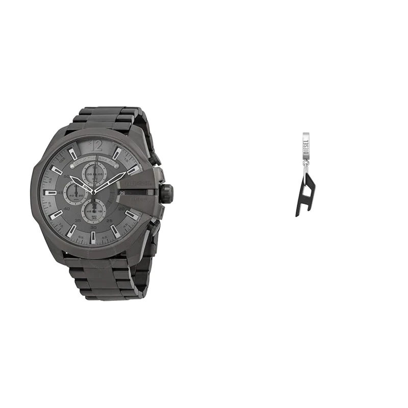 Diesel Men's Mega Chief Grey Stainless Steel Watch and Black Earrings, Set