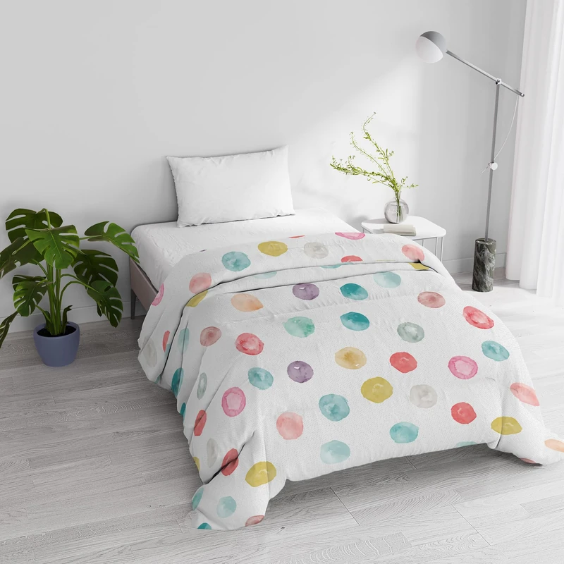 Winter Quilt with Padded Single Bed 160 x 245 cm DoubleFace Basic Ballon Pattern, Made in Italy – Reversible Duvet in Soft Microfibre 200 g/m² – Machine Washable Duvet