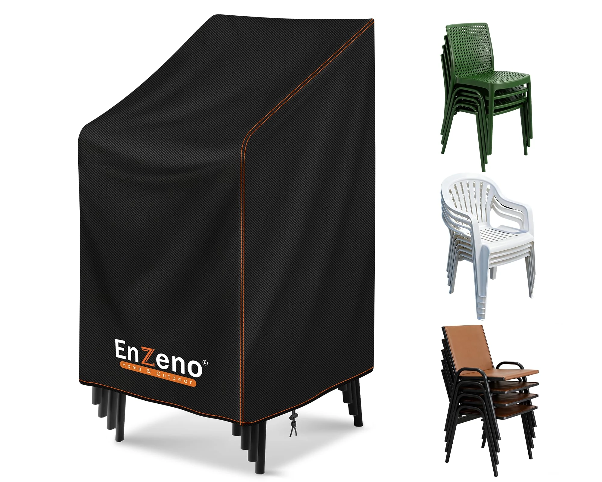 Enzeno Garden Chair Covers Waterproof - 210D Oxford Heavy Duty Outdoor Chair Covers Windproof Anti-UV Patio Stacking Chair Cover with Drawstring for Garden Patio,70x70x80/120cm Garden Furniture Cover