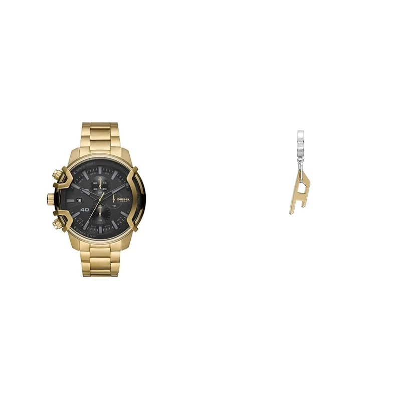 Diesel Men's Griffed Gold-Tone Stainless Steel Watch and Earrings, Set - Image 1