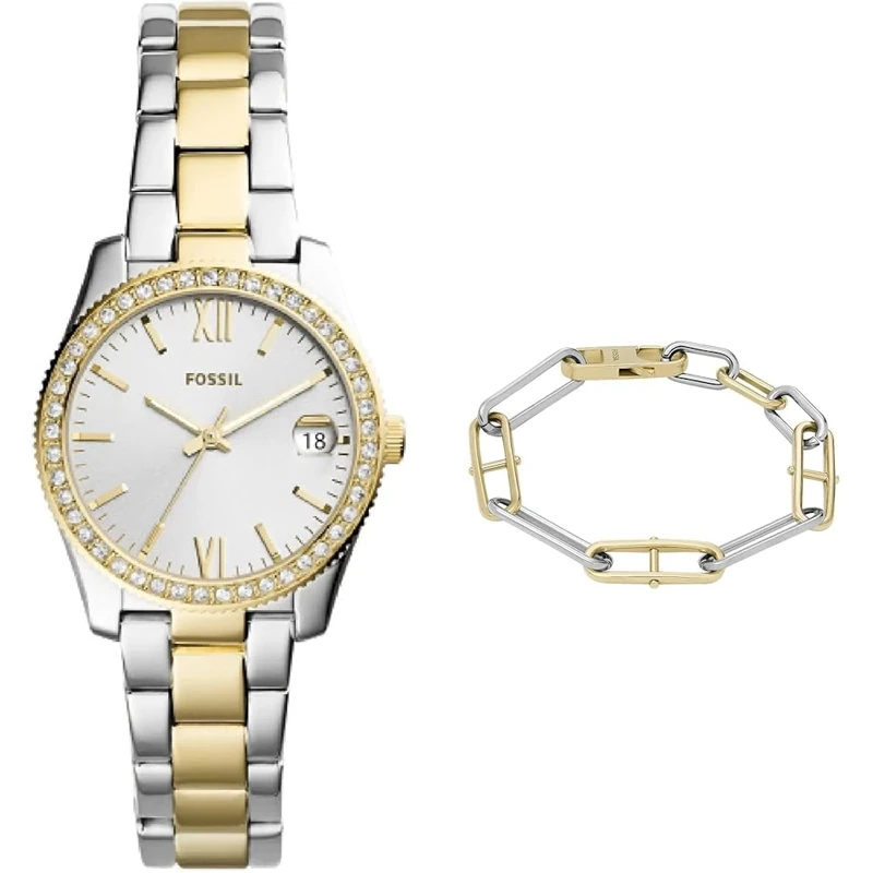 FOSSIL Women's Scarlette Mini Two-Tone Stainless Steel Watch and Heritage Bracelet, Set