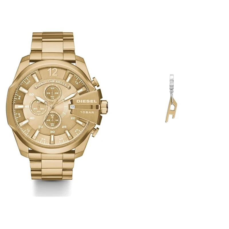 Diesel Men's Mega Chief Gold-Tone Stainless Steel Watch and Earrings, Set